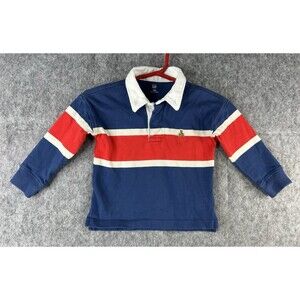 Baby Gap Logo Striped Polo Rugby Long Sleeve Shirt Size 2T Blue Red